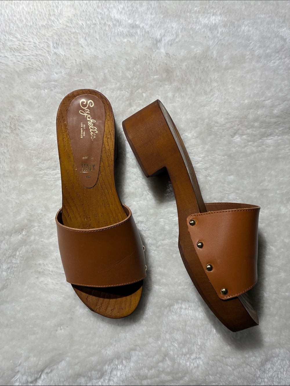 Seychelles Cognac Leather Studded Slide Mules
